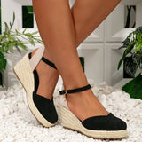 2024 Big Size 43 Women's Comfy Walking Wedge Espadrilles Sandals Summer Leisure Round Toe Platform Ankle Strap Shoes