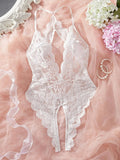 Women Sexy Lace Teddy Lingerie Deep V Mesh Sheer Bodysuit Backless Crotchless One Piece Babydoll Nightwear