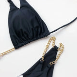 Sexy Cow Print Halter Metal Chains Brazilian Bikini Women Swimsuit Female Swimwear Two Pieces Bikini Set Bathing Suit Swim Lady
