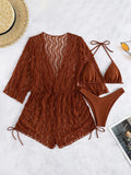 3 Pieces Bikini Tropical Print Swimsuit Halter Drawstring Side Swimwear Women 2026 Bathing Suit Female Swimming Summer Beachwear