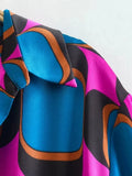 Foridol Side Split Women Fashion Geometric Print Blue New In Shirt Wrap Dress Women Long Sleeve Bowknot Maxi Long Vestido Robe