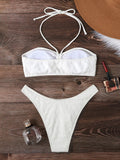 2025 Halter Bandeau Bikini Solid Swimwear Female Sexy Swimsuit Women Bathers Bathing Swimming Swim Suit Beachwear
