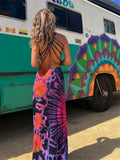 Women Summer Casual Long Dress Tie-Dye Print U-Neck Sleeveless Dress 2026 Fashion Cross Backless Dresses Bohemian Holiday Beach