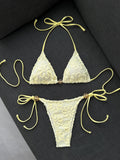 Sexy Yellow 3D Flower Micro Bikini 2026 Women Hole Out Stone Strap Push Up Bra Thong Swimsuit Holiday Bathing Suit Swimwear