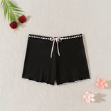 XS - L Bow Mini Shorts Ribbed Bikini Bottom Swim Brief Women Swimwear Female Bather Brazilian Tanga Panties Underwear V6538
