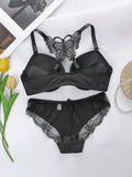 Women's Sexy Lace Set With Butterfly Design At the Back and The Front Closure Bra With Steel Ring Pretty Underwear Panty A2120