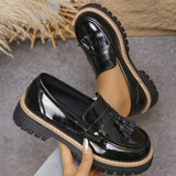 Casual Tassel Solid Loafers Shoes for Women Spring Autumn 2025 Round Toe Women's Loafers Square Heel Shoes Woman