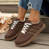 Plus Size 43 Leopard Print Flats Women Fashion Striped Lace Up Platform Sneakers Women Comfy Anti Slip Soft Sole Sport Shoes