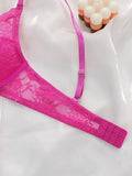 New fashionable rose red bra with steel ring lace thin sexy Lingerie semi transparent women's underwear 2635