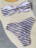 3D Flowers Striped Bikinis Strapless Bandeau Bikini 2025 Female Swimsuit Women Swimwear Two-pieces Bikini Set Bathing Suit Swim