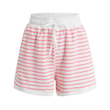 Y2k Cute Contrast Color Elastic High Waist Striped Shorts Women Drawstring Summer Shorts With Pockets Loose Fit Ribbed Shorts