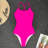 DEKA Women Solid Backless One Piece Swimsuit Sexy Bandage Swimwear Monokini High Cut Bathing Suit Swim Bodysuit