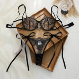 Lady's black strapless lace lingerie set - half cup shaping bra plus thong set - sexy see-through netting lingerie set ZA825201