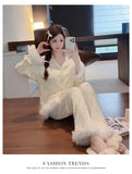 Fashionable Home Pajamas Three-piece Set Island Velvet Pajamas Spring and Autumn Suspenders Sexy Homewear Casual Suit