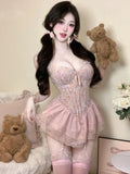 Sexy French Style Light Luxury Sexy With Chest Pads Pure Desire Floral Print Dress Backless Deep V Sleeveless Dress Elegant MO9K
