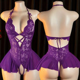 Sexy Hot Bra For Women Lingerie Set Ultra-thin Lace Hollow Bra Set Transparent Crotchless BacklessDress Deep V Open Bra Underwea