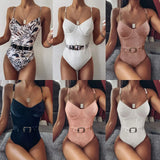 2026 High Quality Sexy One Piece Swimsuit Swimwear Women Push Up Pit Striped Metal Chain Straps Bathing Suit Beachwear with Belt