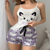 New Women's Fun Printed Suspender Top with Shorts Pajama Set Casual Home Style Pajamas for Women  Sleepwear Lingerie