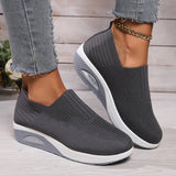 Breathable Knit Wedges Sneakers Woman Spring Autumn Slip On Platform Sport Sneakers Woman Plus Size Thick Sole Walking Shoes