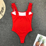 6 Colors Frill Trim Ruffled Sexy Women Swimwear One Piece Swimsuit Female Ribbed Bather Bathing Suit Swim Wear Monokini V1668