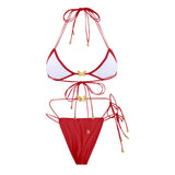 Solid Color Stretch Rope Butterfly Jewelry Bikini Sexy Split Triangle Bag Straps Swimsuit Women Maillot De Bain Femme 2 Pieces