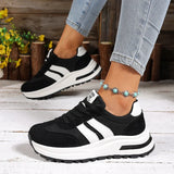 Fashion Stripe Thick Bottom Sneakers Women 2026 Autumn Platform Lace Up Sport Shoes Woman Anti Slip Thick Sole Running Shoes