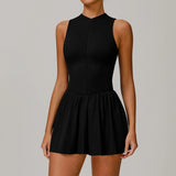 Women Front Zipper Tennis Dress Fake Two-piece Pieces Stand Up Collar Slim Fit Soft Sports Sets Fitness Pocket Skorts Yoga Suits