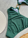 Women's One Piece Swimsuit Ring Cut Out Front High Cut Cheeky Bathing Suit Monokini Swimwear One Shoulder Ribbed Monokini