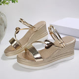 Metal Heart Gold Wedges Sandals Women Plus Size 43 Thick Sole Platform Sandles Woman 2026 Summer Non Slip Gladiator Sandals