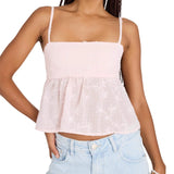 Women's Summer Fashion Slim Camisole Floral Jacquard Spaghetti Strap Back Cutout Tank Tops Streetwear