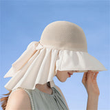Women's Sun Hat with Neck Flap Solid Stylish Foldable Wide Brim Beach Hat for Outdoor Hiking