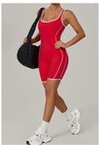 Sexy Sleeveless Backless Scrunch Yoga Jumpsuit Women Black Contrast Hollow One Piece Sports Suit Tight Fitness Sports Overalls