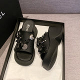 Metal Decor Chunky Platform Sandals Women 2026 Summer Open Toe High Heels Clogs Slippers Woman Bowknot Wedge Heel Sandles Female