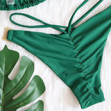 DEKA Solid Green Rhinestones Bikini Set Women Push Up Glitter Diamond Swimsuit Chain Metal Bathing Suit Luxury Thong Swimwear