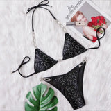 6 Colors Sexy Bikini Women Hollow Rhinestones Chain Halter Swimwear Swimsuit Bikinis Set Bathing Suit Beach Bikini Luxe Female