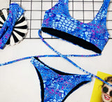 Bikini 2026 Sexy Blue Snakeskin Print Bandage Swimwear Swimsuit Women Bikinis Set Bathing Suit Beach Bikini Female with Hairband