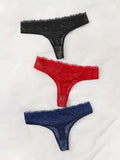 Sexy And Charming Women's Underwear Ultra-Thin Full Lace Thong 3 Pcs black blue And Red Can Be Paired With A  Lingerie 363-3