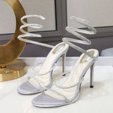2026 Brand New Summer Sexy 10cm High Stiletto Heels Sandals for Women Wedding Rhinestones Ankle Wrap Party Shoes Big Size 42