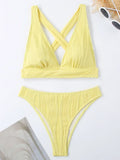Wrinkled Crinkled Cross Back Bikini Women Swimwear Female Swimsuit Two-pieces Bikini Set High Cut Bathing Suit Swim Beach Wear