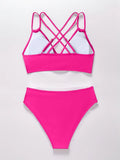 Sexy Solid Black Two Piece Swimsuit for Women Summer New High Waist Bikini Set Beach Vacation V-neck Backless Swimwear 2026