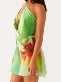 Women Spaghetti Straps Backless Asymmetric Flower Print Mini Dresses Summer Sexy Party Club Slip Dress