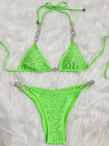 6 Colors Sexy Bikini Women Hollow Rhinestones Chain Halter Swimwear Swimsuit Bikinis Set Bathing Suit Beach Bikini Luxe Female