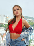 Women's Sexy Neck Hanging Suspender Bra With Floral Lace Pattern Gathering Push Up Comfortable Close Fitting Bra A561