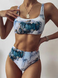 Sport Bikini Set Sexy Women Swimsuit Push Up High Waist Marble Blooming Print Swimwear Female Bathing Suit Banadores Mujer 2026