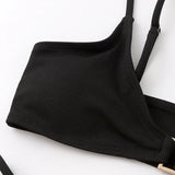 Sexy Ribbed Metal Rings High Cut Bikini Female Swimsuit Women Swimwear Two-pieces Bikini Set Micro Thong Bathing Suit Swim Lady