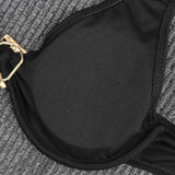 Sexy Black White Bikini Set 2026 Women Metal Ornament Push Up Underwire Bra Thong Swimsuit Beach Holiday Bathing Suit Swimwear