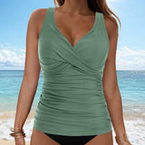 Women Bikini Tankini Top Front Knot Ruched Swimsuit V Neck Bathing Suit Swim Top Cross Back Swimwear Tops Summer Beach Wear