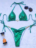 Snake Skin Rhinestone Diamond Bikini Female Swimsuit Women Swimwear Two-pieces Bikini Set High Cut Halter Bathing Suit Swim Lady