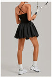 Fake Two Piece Tennis Dress Women Back Criss Cross Slim Bulit-in Shorts Golf Athletic Dresses Gym Pleated Fluffy Yoga Mini Dress