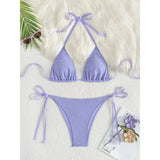 Glitter Sparkling Halter High Leg Cut Bikini Female Swimsuit Women Swimwear Two-pieces Bikini set Bather Bathing Suit Swim V5501